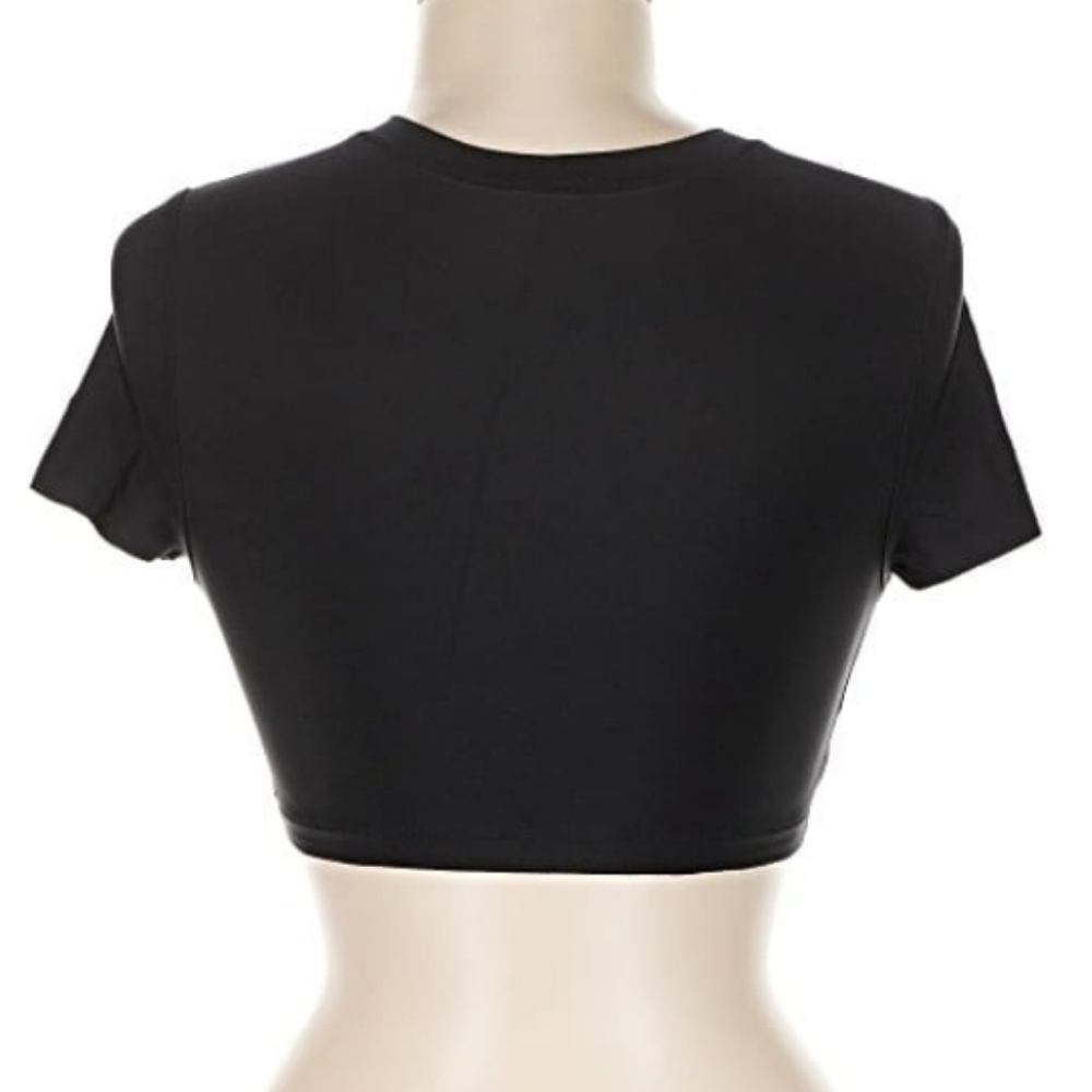 Aerie Smoothez Black Short Sleeve Crew Neck Super Cropped Top Size M